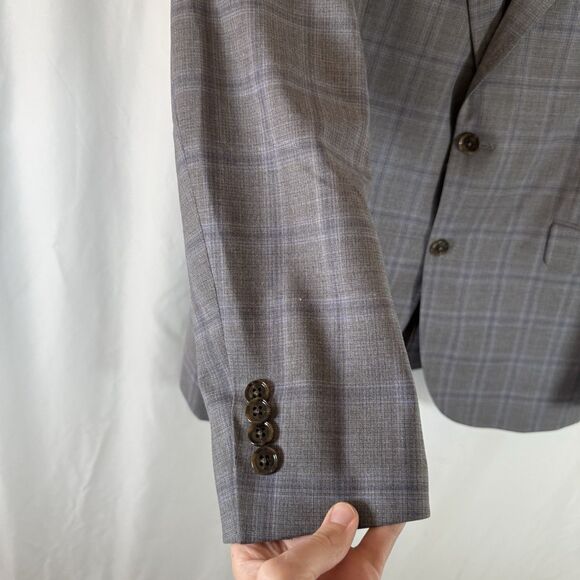 Ted Baker Wool Blazer Men's 44 Grey Plaid 2 Button Front Inside Pockets - Picture 4 of 10